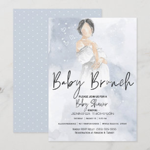 Invitation Croquis Maman Bébé Brunch Baby shower bleu