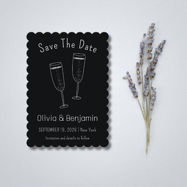 Invitation Croquis Mariage Toast Champagne Enregistrer La Dat (Sketch Champagne Toast Wedding Save The Date Invitation)