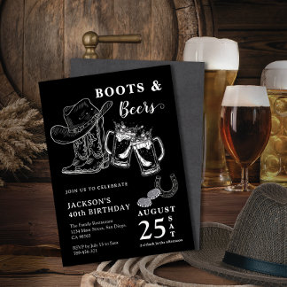 Invitation Croquis Rustique À La Main Bottes & Bières À Tout 