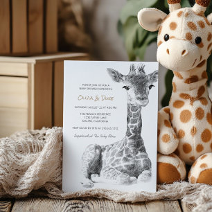 Invitation Croquis Safari   Baby shower de la Giraffe mignonn