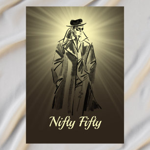 Invitation Croquis Vintage Hommes Gris Noir Drôle Nuit Cinqua