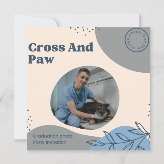 Invitation Cross and Paw Veterinarian Photo Graduation Party (Devant)