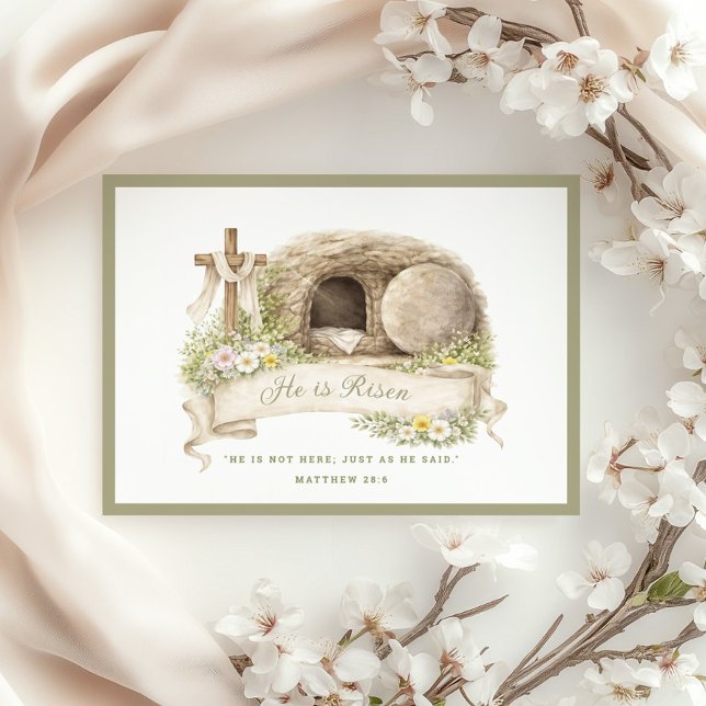 Invitation Cross and Tomb | He is Risen Resurrection Day Card (Créateur téléchargé)