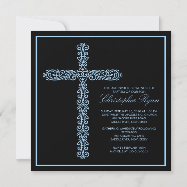 Invitation Cross Baptism Christening Boy Baptism Inviation (Devant)