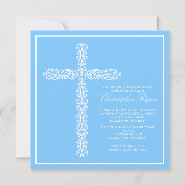 Invitation Cross Baptism Christening Boy Baptism Inviation (Devant)