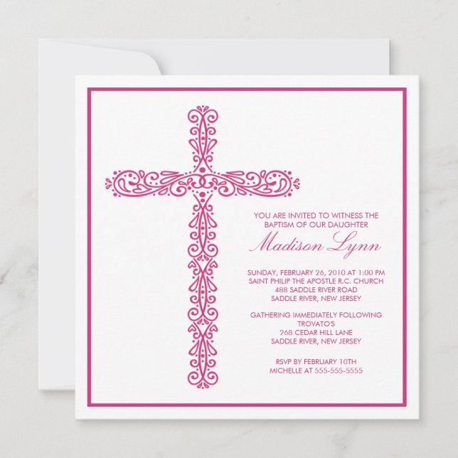 Invitation Cross Baptism Christening Girl Baptism Inviation (Devant)