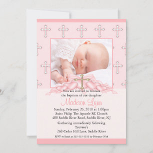 Invitation Cross & Hearts Photo Christening Inviation