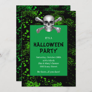 Invitation Crossbones de crâne Green Splatz Halloween Party