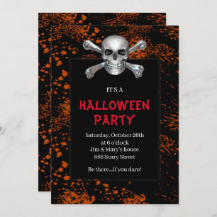 Invitation Crossbones de crâne Orange Splatz Halloween Party