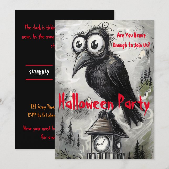 Invitation Crow noir gothique et tour Éffrayant Halloween Par (Devant / Derrière)