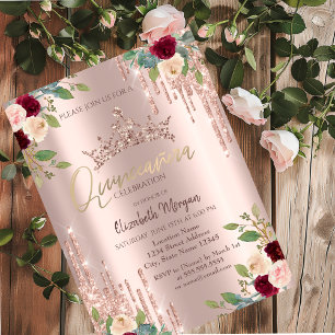 Invitation Crown Drop, Bourgogne Rose Rose Gold Quinceañera
