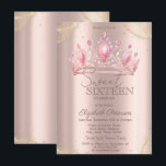 Invitation  Crown Gold Glitter Corners Rose Gold Sweet 16<br><div class="desc">A modern,  chic and glamorous Sweet 16 with gold glitter on a corner and crown on a rose gold background.</div>