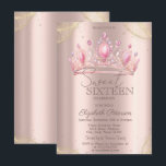 Invitation  Crown Gold Glitter Corners Rose Gold Sweet 16<br><div class="desc">A modern,  chic and glamorous Sweet 16 with gold glitter on a corner and crown on a rose gold background.</div>
