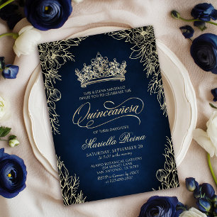 Invitation Crown Tiara Marine Gold Quinceañera