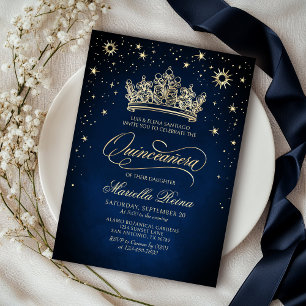 Invitation Crown Tiara Marine Gold Quinceañera