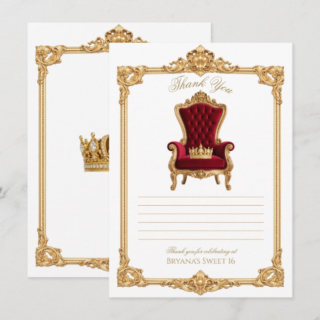 Invitation Crowned in Gold Royal Chair Thank You (Devant / Derrière)