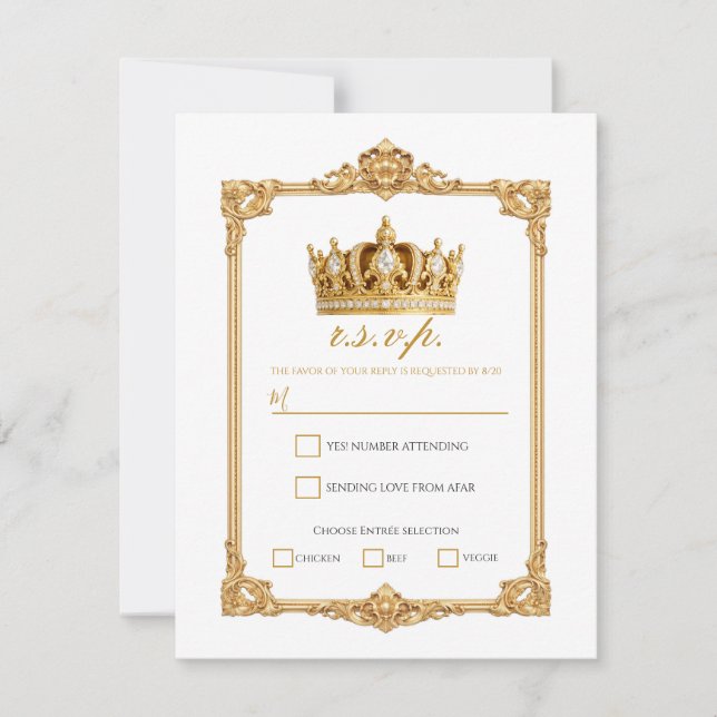 Invitation Crowned in Gold Royal Crown Elegant Wedding RSVP (Devant)