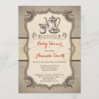 Cru d'invitation de baby shower de thé rétro
