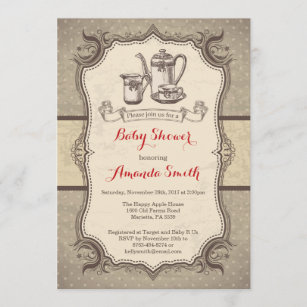 Invitation Cru d'invitation de baby shower de thé rétro