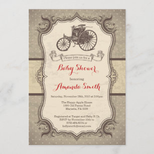 Invitation Cru vintage d'invitation de baby shower de voiture