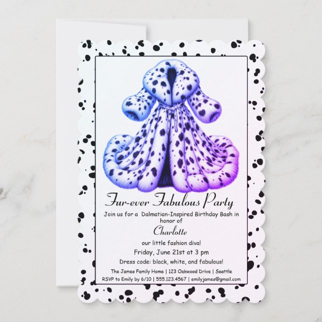 Invitation Cruella-Inspired Dalmatian Party – Birthday  (Devant)