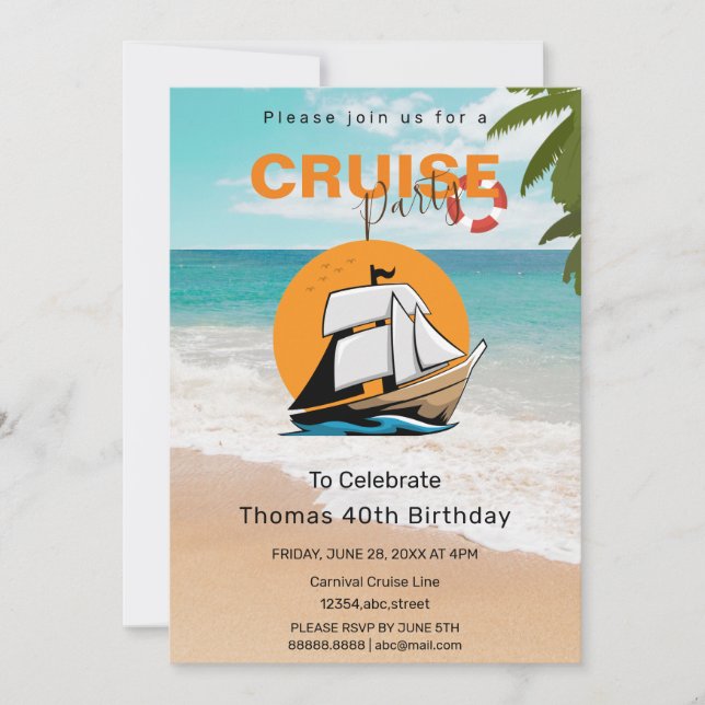 Invitation Cruise Party 40 Birthday Party (Devant)