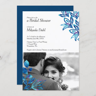 Invitation Crystal Blue Floral Photo nuptiale de douche Invit