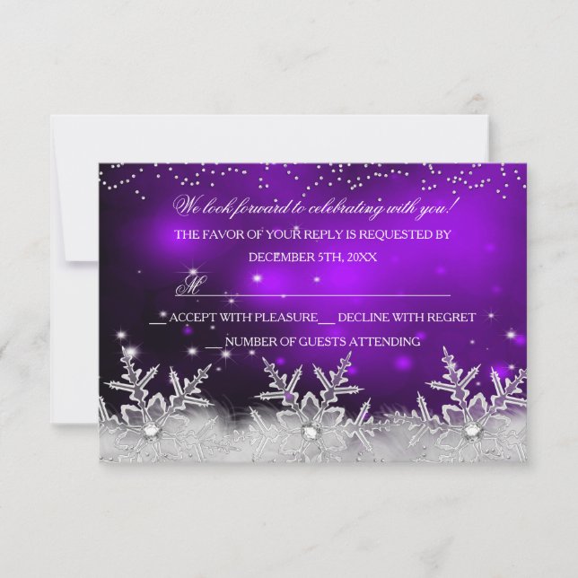 Invitation Crystal Snowflake Purple Noël Party RSVP (Devant)