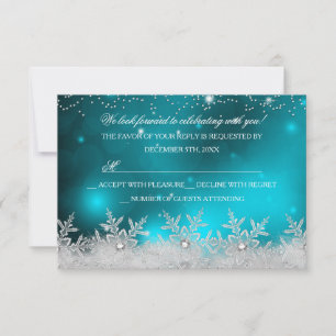 Invitation Crystal Snowflake Turquoise fête de Noël RSVP