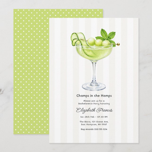 Invitation Cucumber Melon Martini Hamptons Enterrement de Vie (Devant / Derrière)