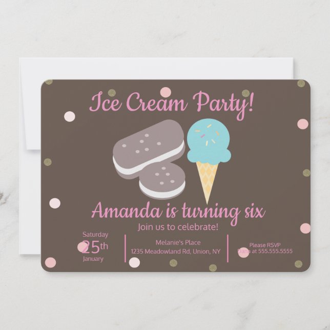 Invitation Cuillère de glace et sandwich de glace Confetti (Devant)