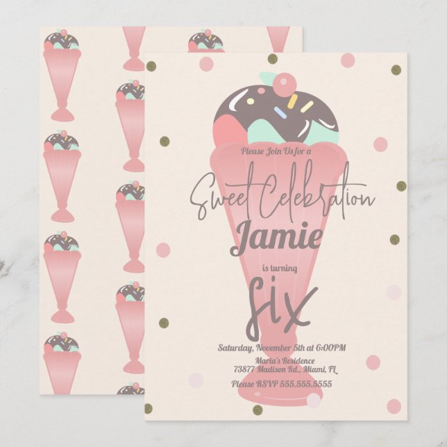 Invitation Cuillère de sundae confetti de glace rétro (Devant / Derrière)