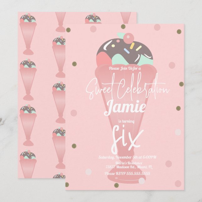Invitation Cuillère de sundae confetti de glace rétro   (Devant / Derrière)