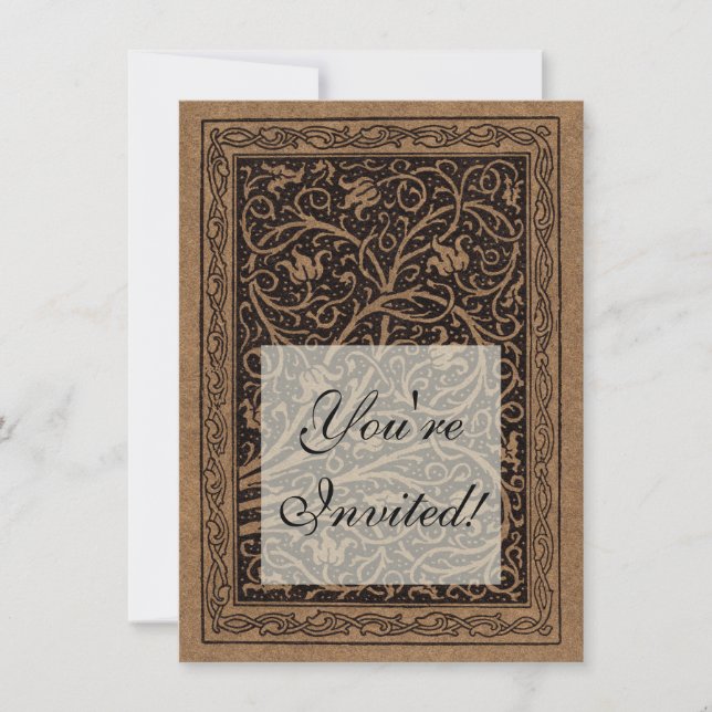Invitation Cuir à outils Brown Art Nouveau Floral (Devant)