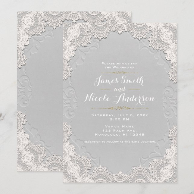 Invitation Cuir blanc suédé mariage occidental à lacets vinta (Devant / Derrière)