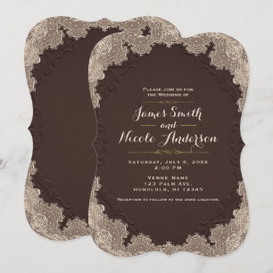 Invitation Cuir Brun Suédé Mariage Occidental Dentelle Vintag