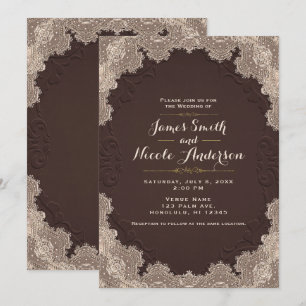 Invitation Cuir Brun Suédé Vintage Dentelle Mariage Occidenta