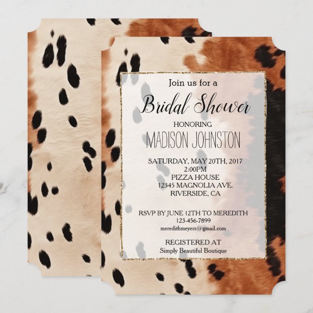 Invitation Cuir de vache brun noir crème (Devant / Derrière)