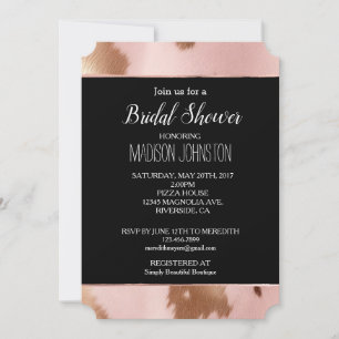 Invitation Cuir de vachette rose poudré or Cowgirl
