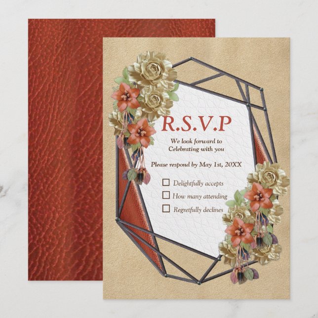 Invitation Cuir et daim Texture Art RSVP (Devant / Derrière)