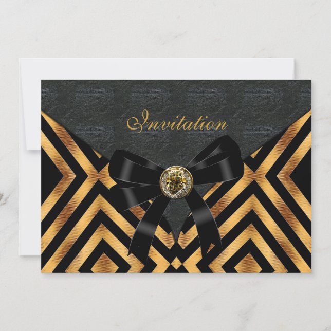 Invitation Cuir Exotique Or Stripe Noir (Devant)
