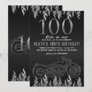 Invitation Cuir noir moto argent 100TH 100e anniversaire