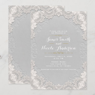 Invitation Cuir Suede Blanc Mariage Occidental à Dentelle Vin