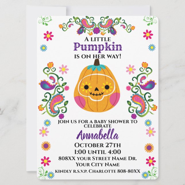 Invitation Cuire sucre crâne Citrouille Halloween Baby shower (Devant)