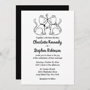 Invitation Cuisine Amoureux des chats Mariage noir blanc chat