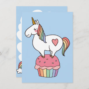 Invitation Cuisine arc-en-ciel Unicorn sur Cupcake d'annivers