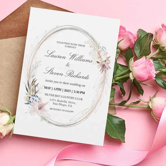 Invitation Cuisine blanche blanche blanche blanche blanche Wr (Custom White Pink Whimsical Wreath Floral Premium Invitation)