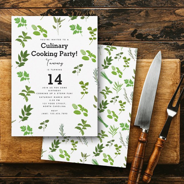 Invitation Cuisine Culinaire Jardin Herbes Cook Anniversaire  (Cooking Culinary Garden Herbs Cook Birthday Party Invitation)