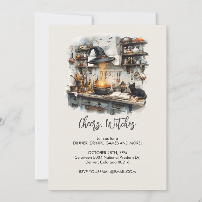 Invitation Cuisine de sorcière magique, Halloween (Devant)