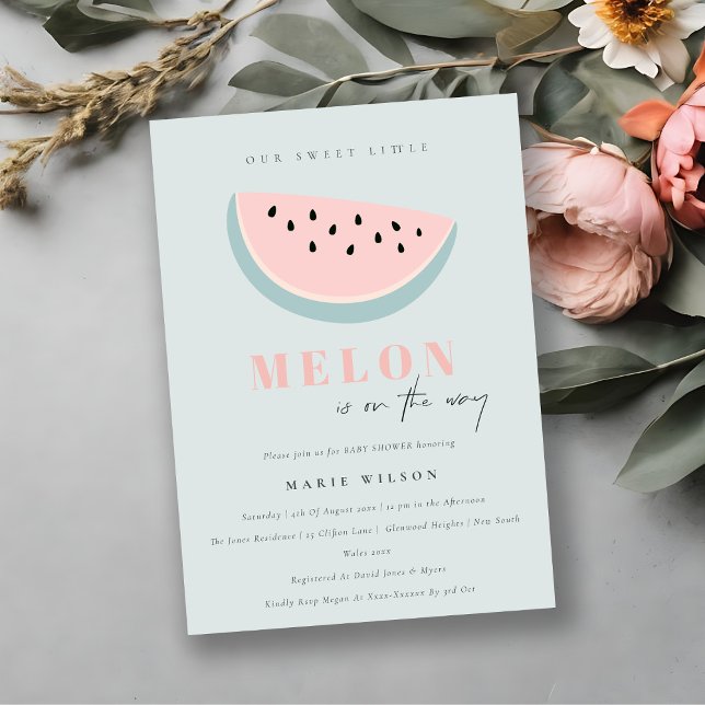 Invitation Cuisine Notre Petit Melon Pastel Baby shower bleu  (Créateur téléchargé)